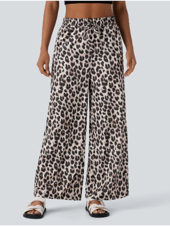HALARA Pants - Halara High Waisted Drawstring Pocket Leopard Print Wide Leg Baggy Casual Pants